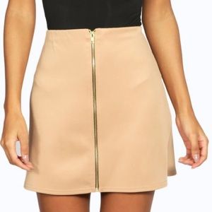 tan / camel zip front A line mini skirt